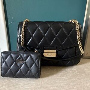 Kate Spade Black Quilted Shoulder Bag with Gold Chain